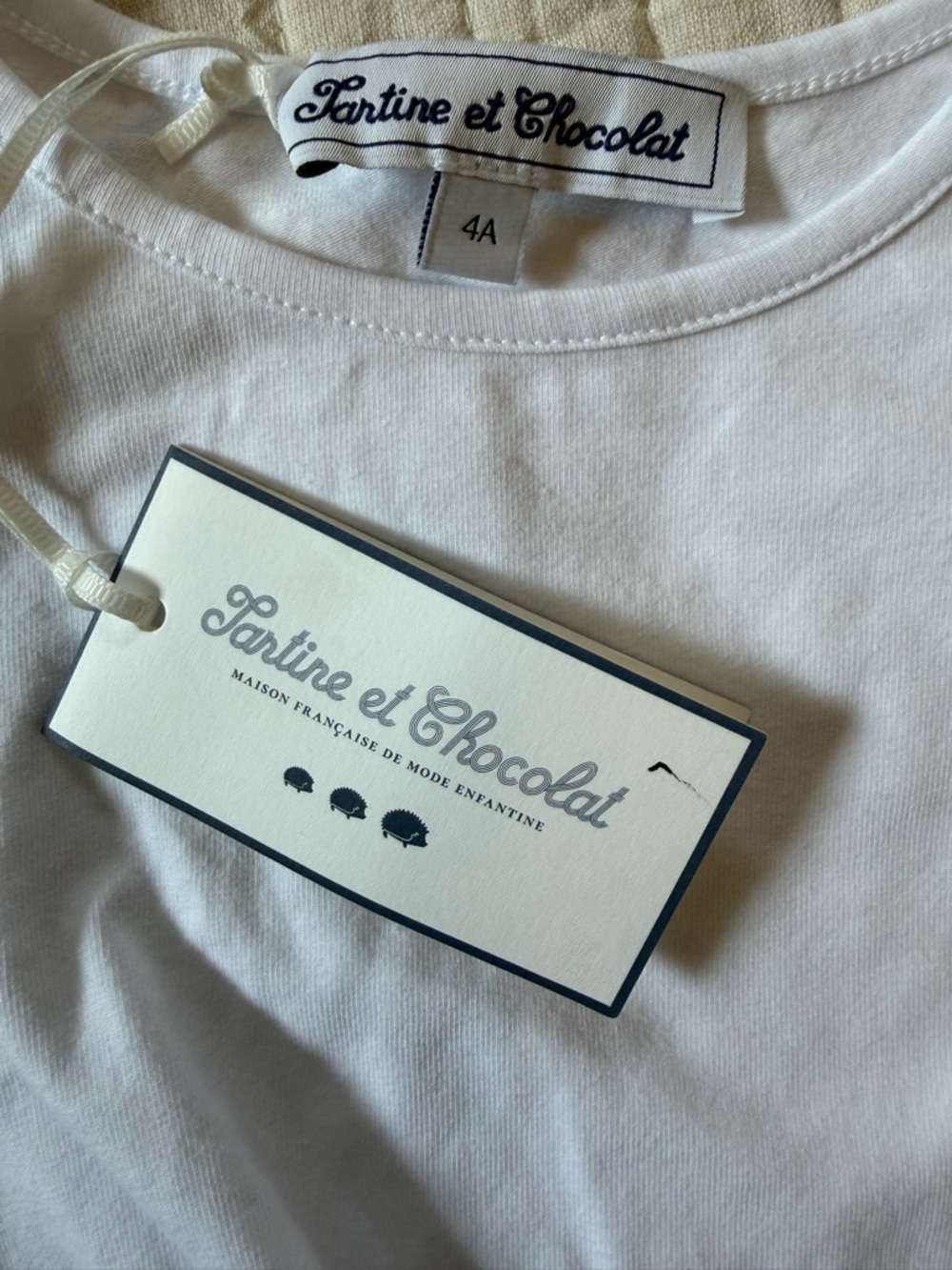 Tartine et Chocolat White Tee with Navy Ruffle Sleeves - Picture 3 of 3
